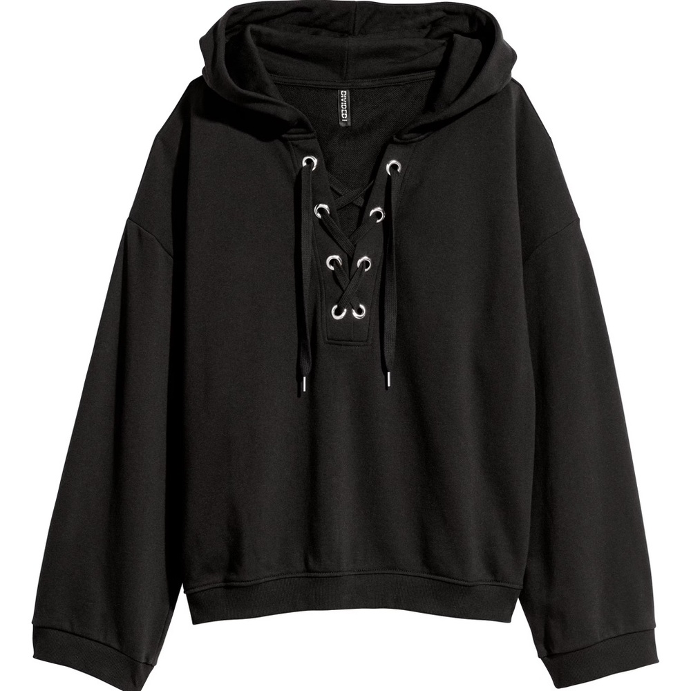 H&M Black Lace-Up Hoodie
